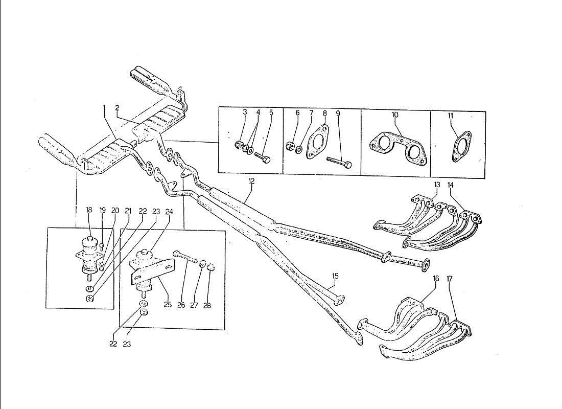 lamborghini jarama exhaust pipes parts diagram