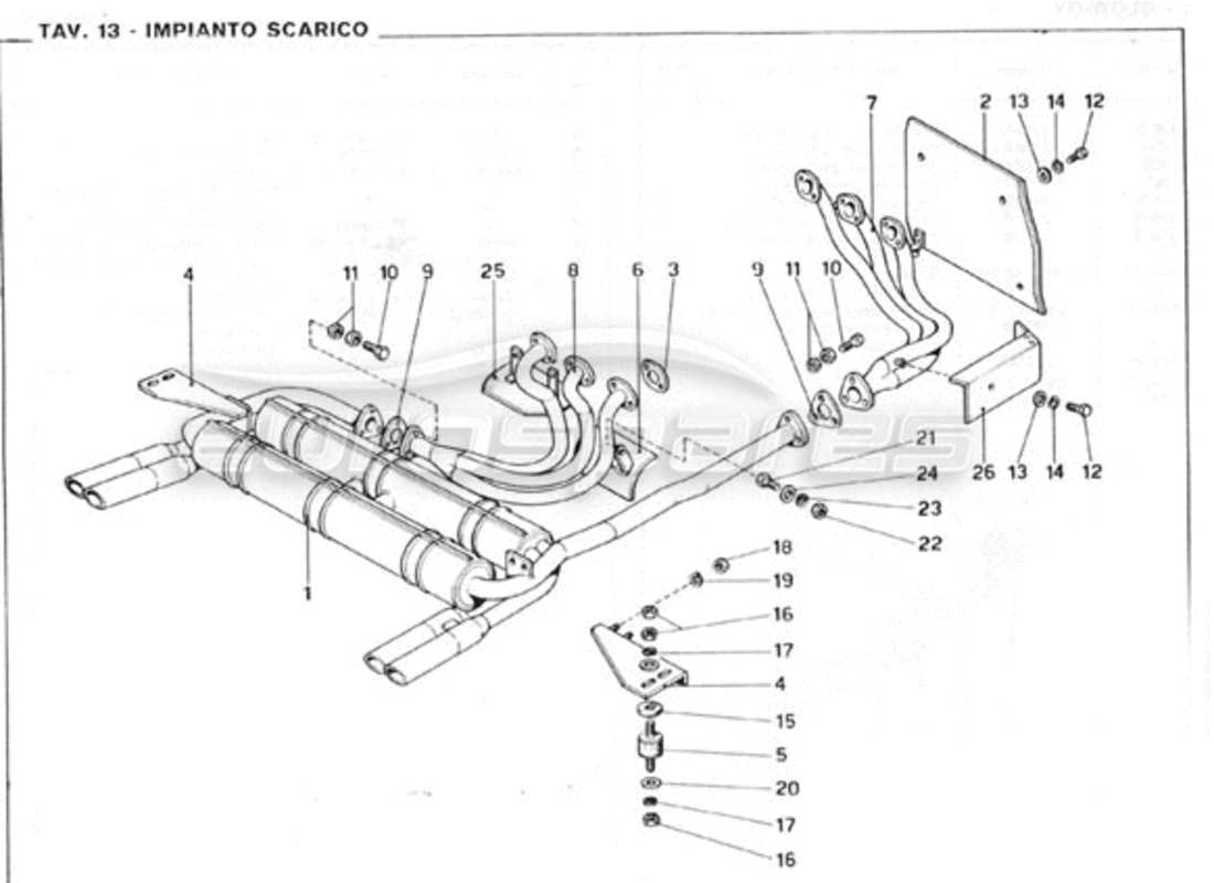 ferrari 246 gt series 1 exhaust pipes assembly part diagram