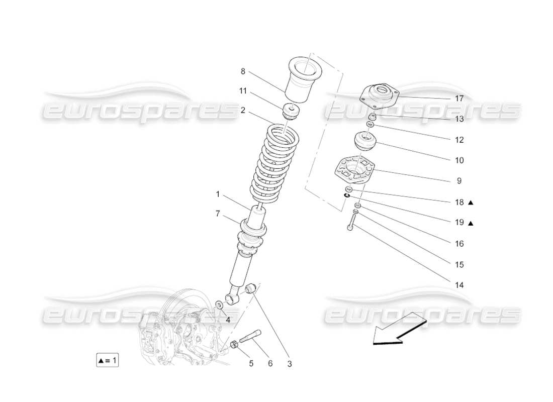 maserati grancabrio (2011) 4.7 rear shock absorber devices parts diagram