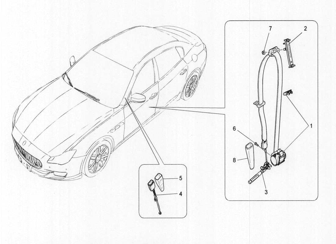 maserati qtp. v6 3.0 bt 410bhp 2wd 2017 front seatbelts parts diagram