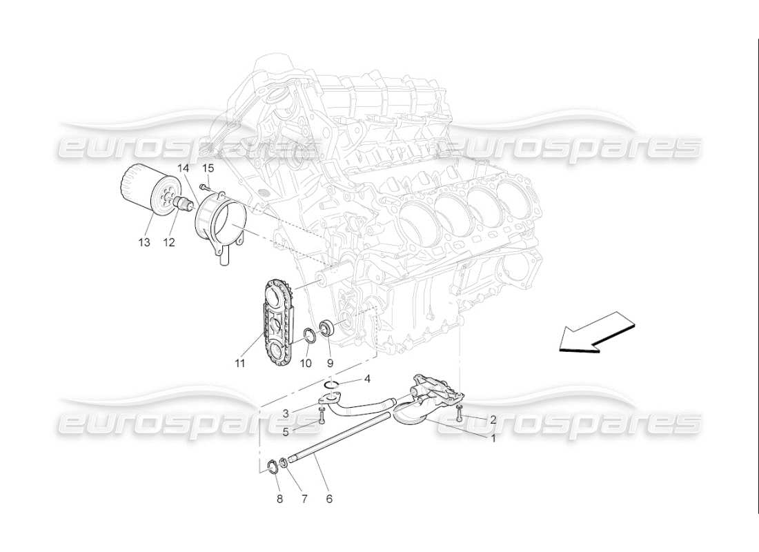 maserati qtp. (2009) 4.7 auto lubrication system: pump and filter part diagram