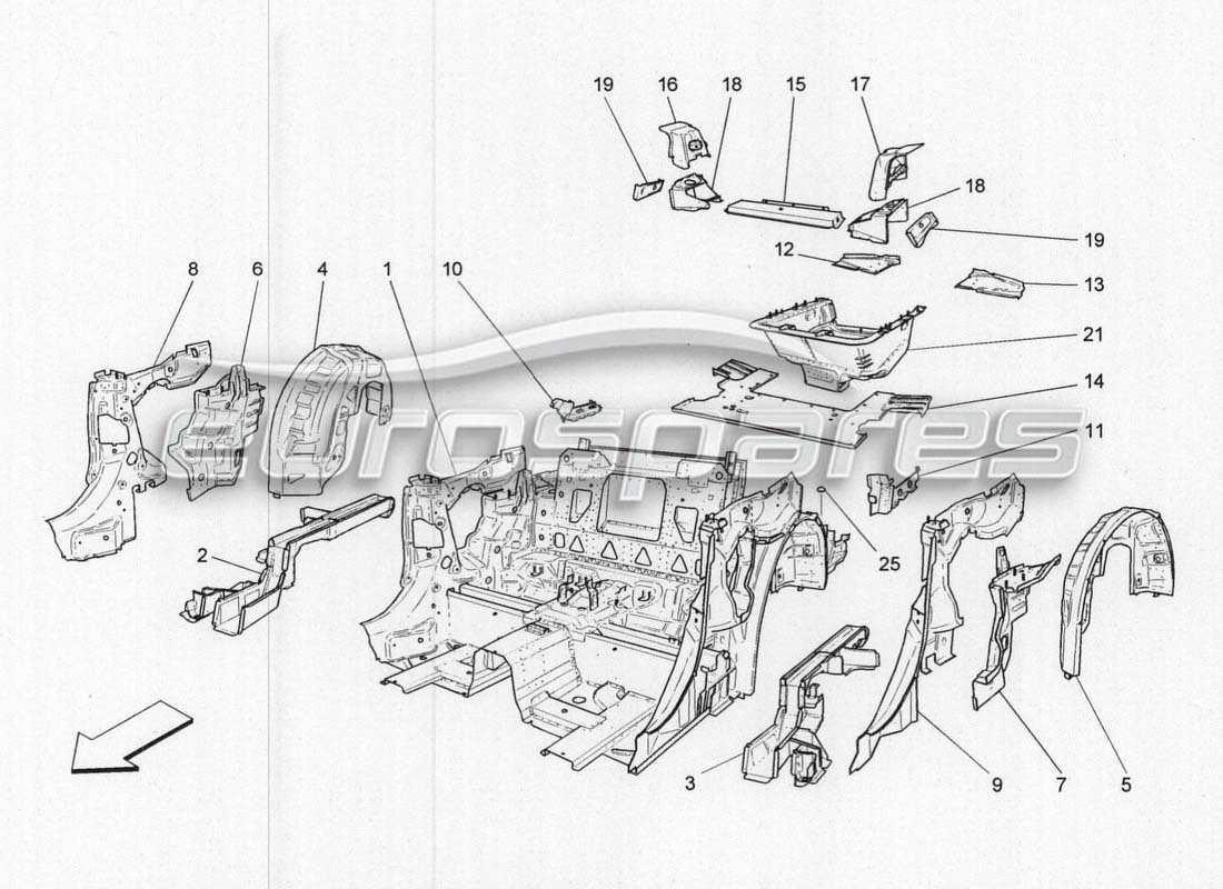 maserati grancabrio mc centenario rear structures and frames parts diagram