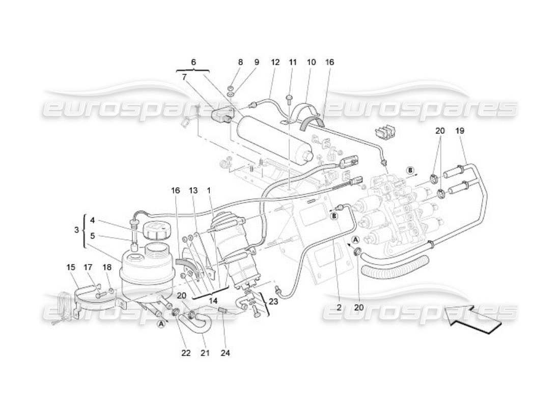 maserati qtp. (2005) 4.2 gearbox activation hydraulics: tank and pump parts diagram