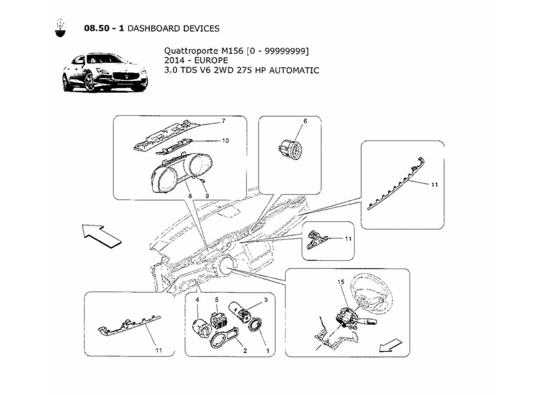 maserati qtp. v6 3.0 tds 275bhp 2014 dashboard devices part diagram