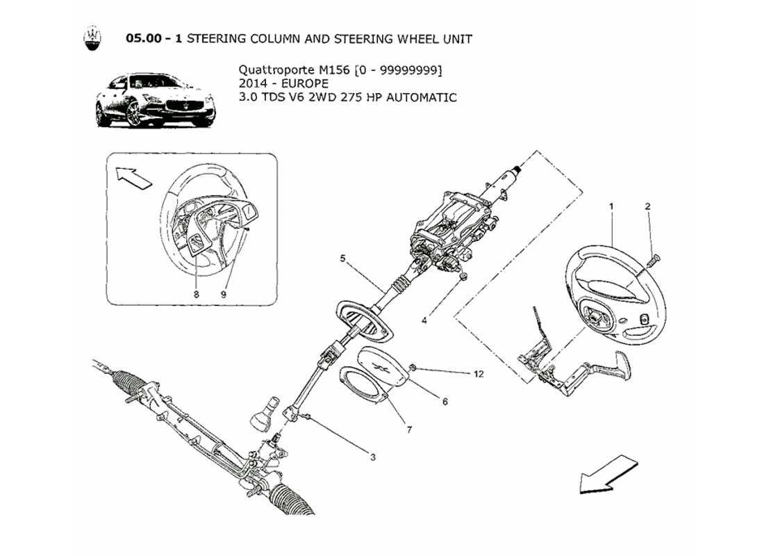 maserati qtp. v6 3.0 tds 275bhp 2014 steering column and steering wheel unit part diagram