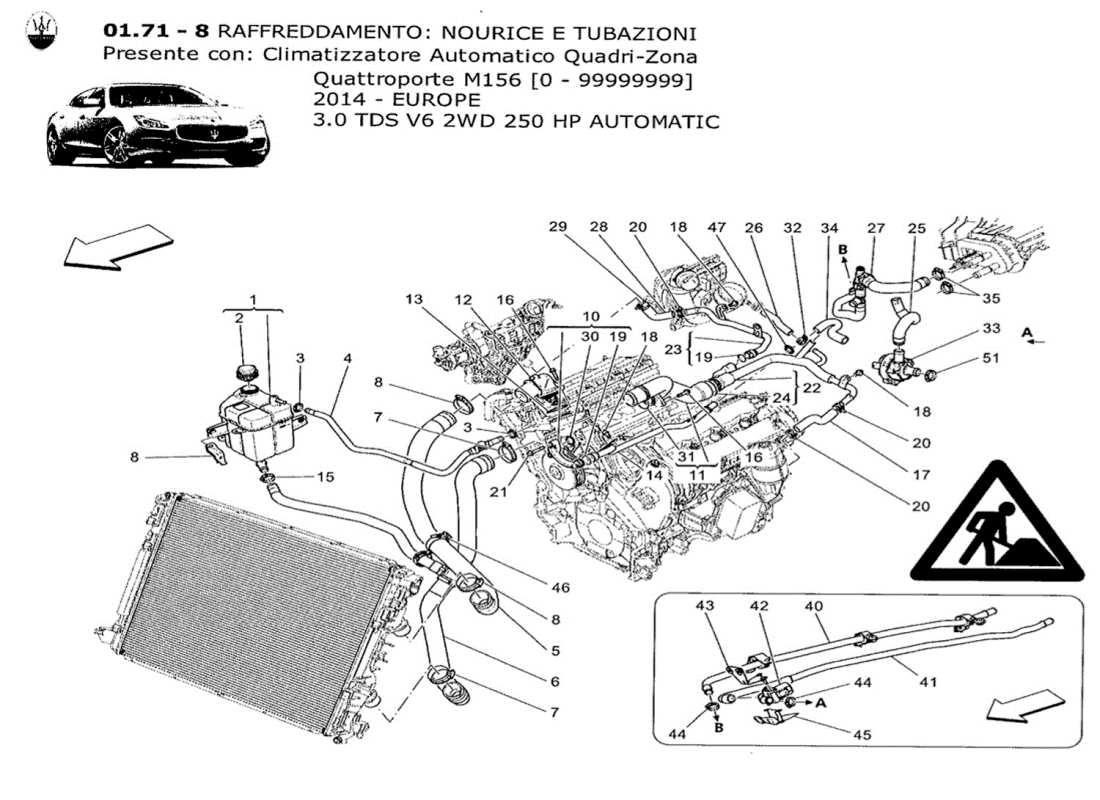 maserati qtp. v6 3.0 tds 250bhp 2014 cooling system: nourice and lines part diagram