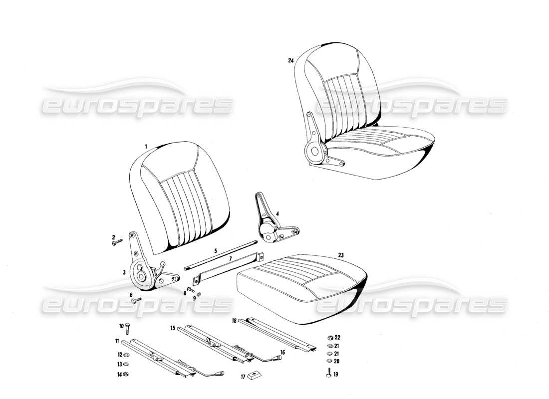 maserati qtp.v8 4.7 (s1 & s2) 1967 front seats parts diagram