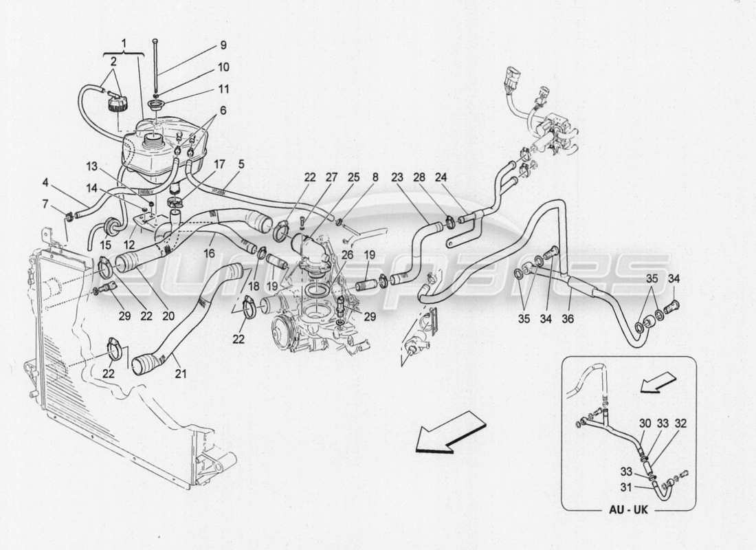 maserati granturismo special edition cooling system: nourice and lines parts diagram