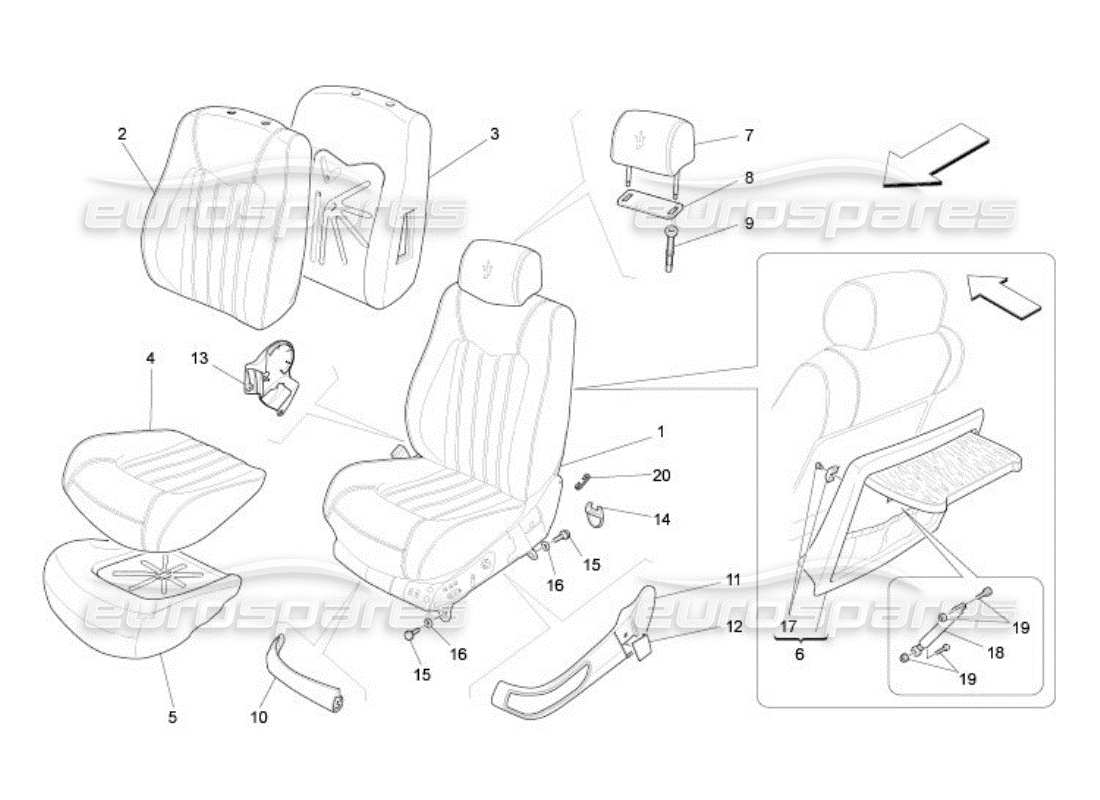 maserati qtp. (2005) 4.2 front seats: trim panels parts diagram