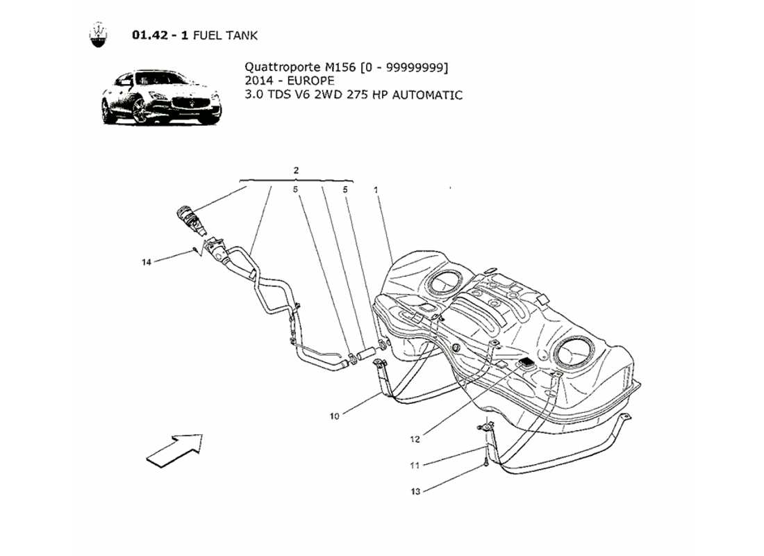 maserati qtp. v6 3.0 tds 275bhp 2014 fuel tank part diagram