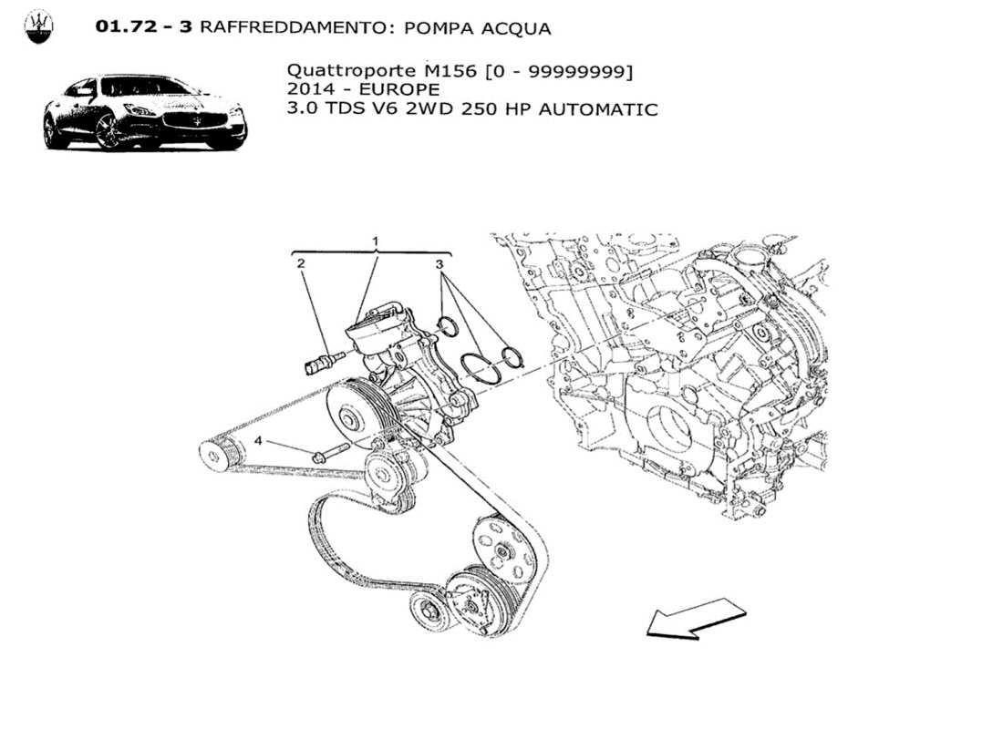 maserati qtp. v6 3.0 tds 250bhp 2014 cooling system: water pump part diagram