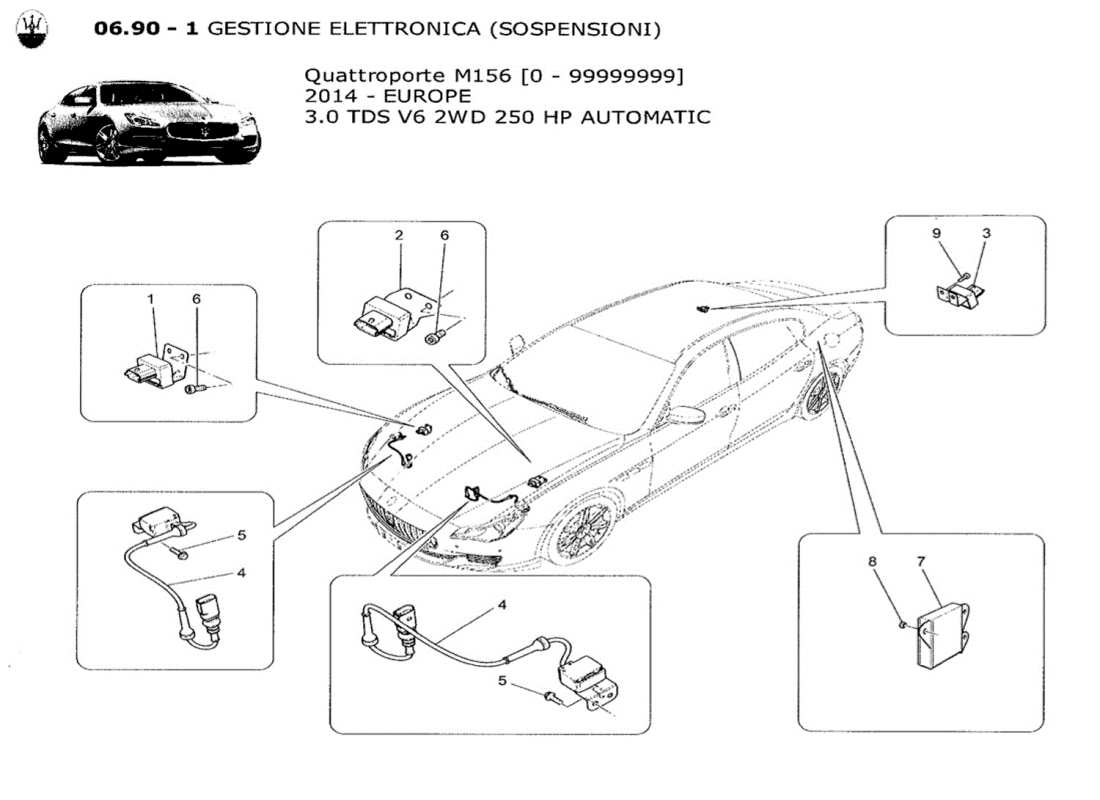 maserati qtp. v6 3.0 tds 250bhp 2014 electronic control (suspension) part diagram