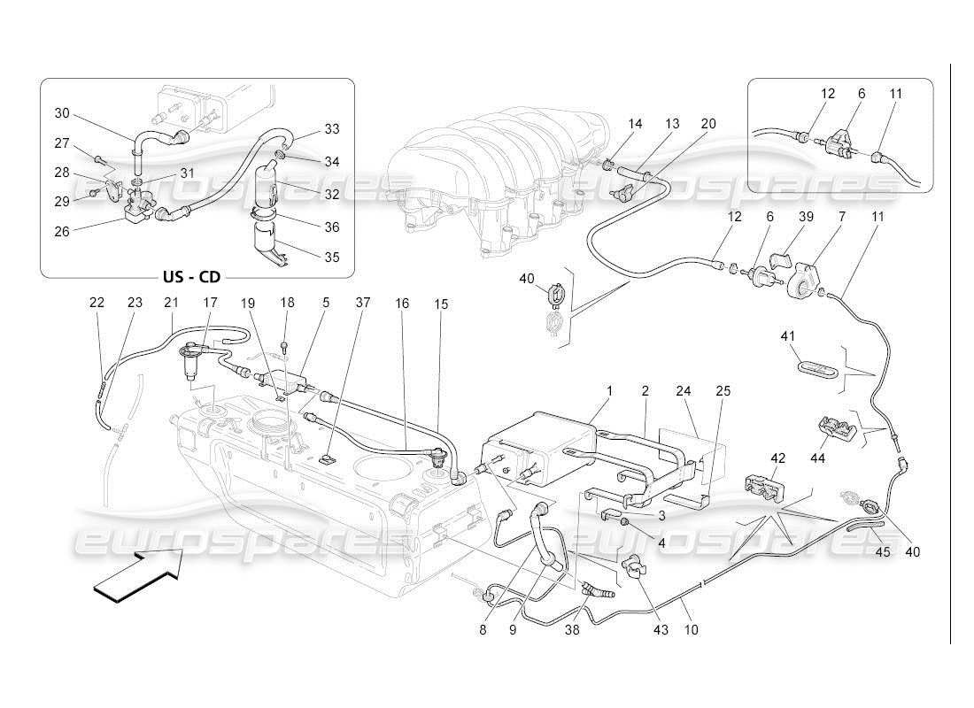 maserati qtp. (2007) 4.2 auto fuel vapour recirculation system parts diagram