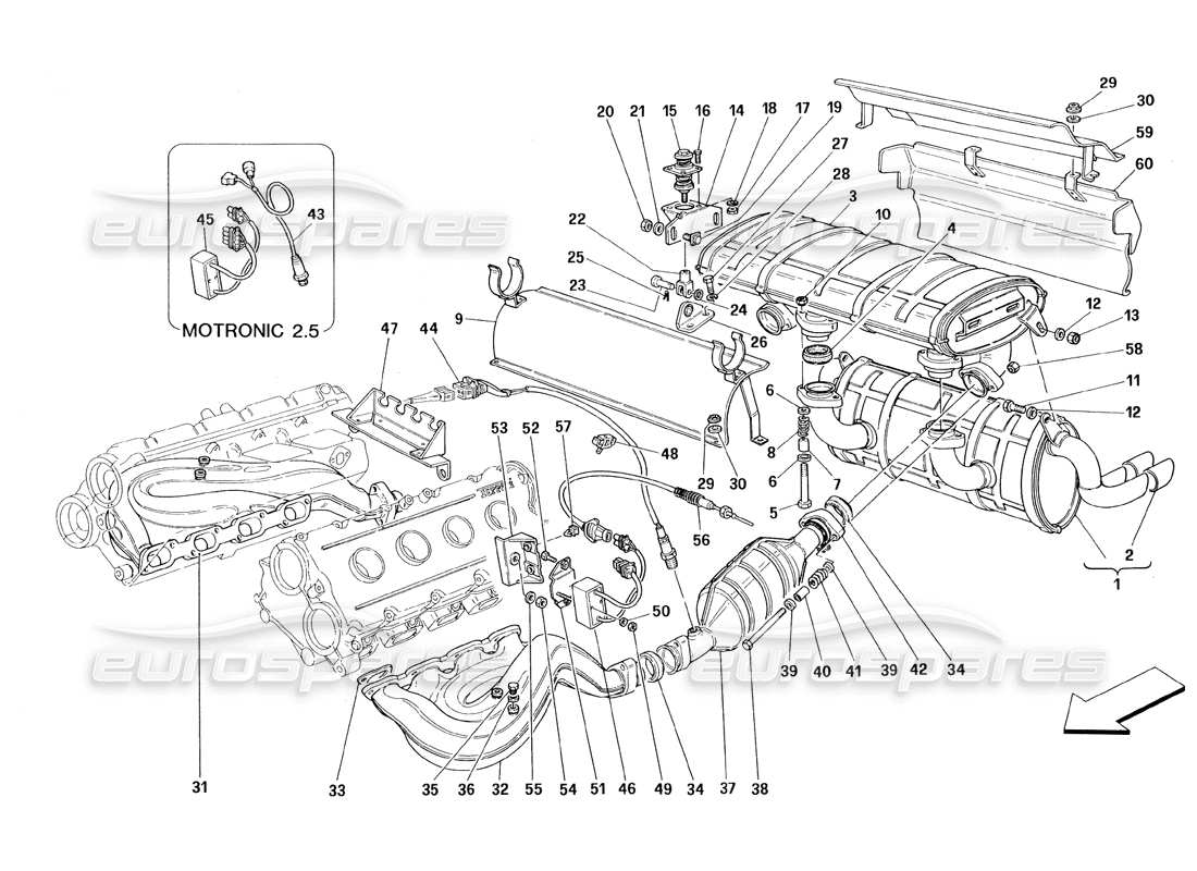 ferrari 348 (1993) tb / ts exhaust system parts diagram