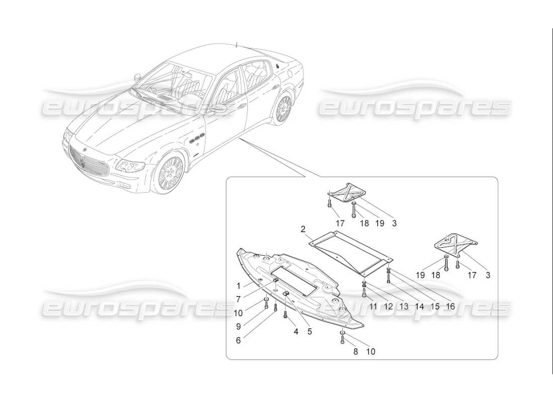 maserati qtp. (2009) 4.7 auto underbody and underfloor guards part diagram
