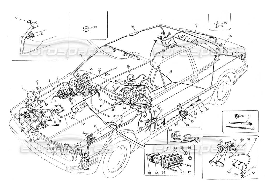 maserati 228 wiring harness and electrical components part diagram