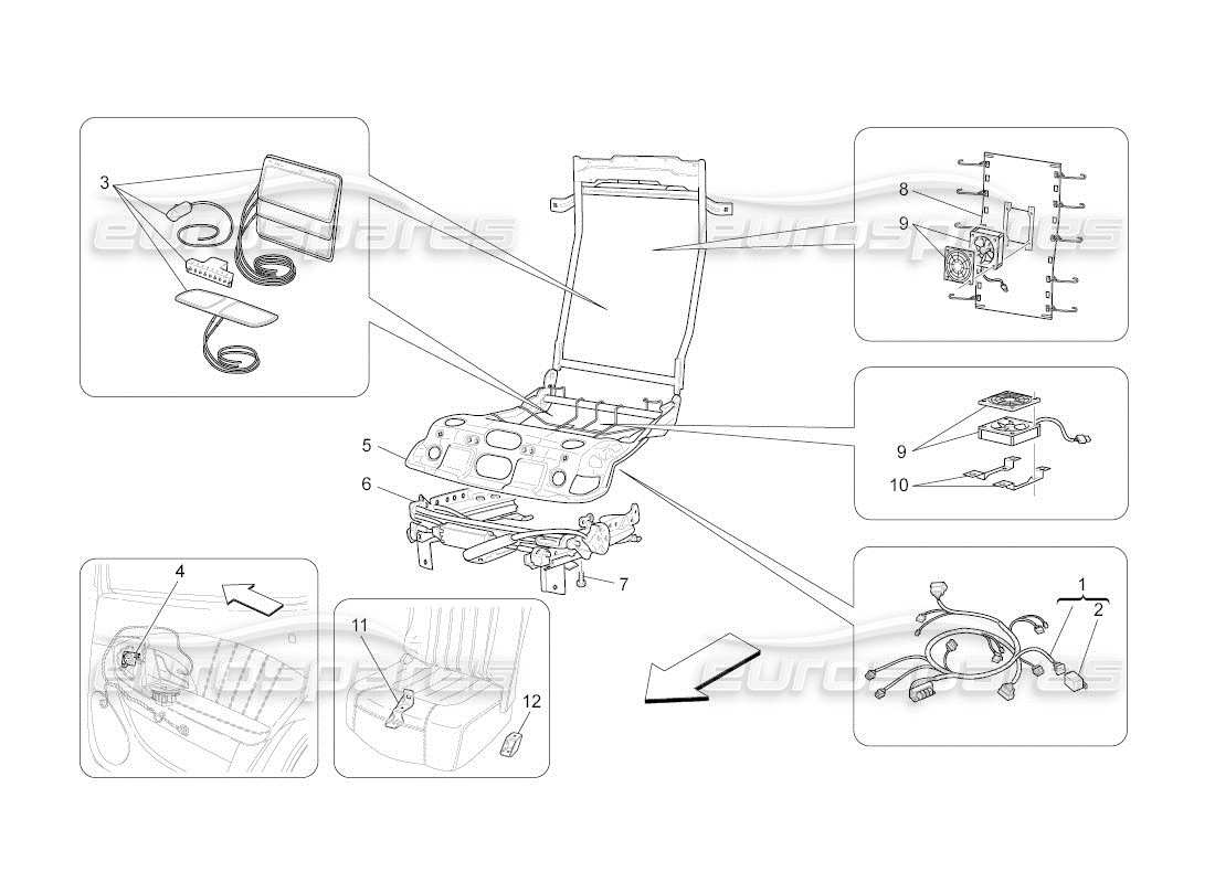 maserati qtp. (2011) 4.7 auto rear seats: mechanics and electronics part diagram
