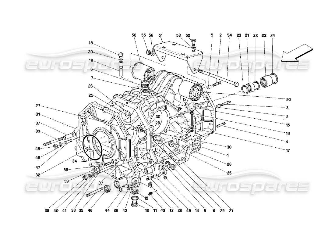 ferrari 348 (2.7 motronic) gearbox differential housing and intermediate casing part diagram
