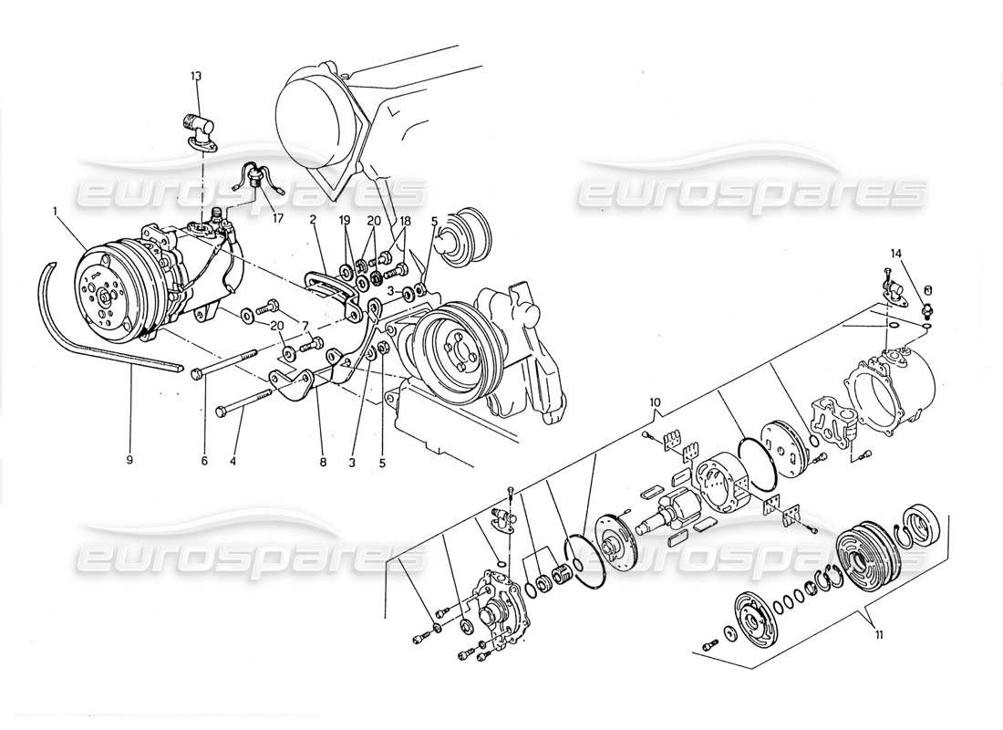 maserati 228 air compressor and brackets part diagram