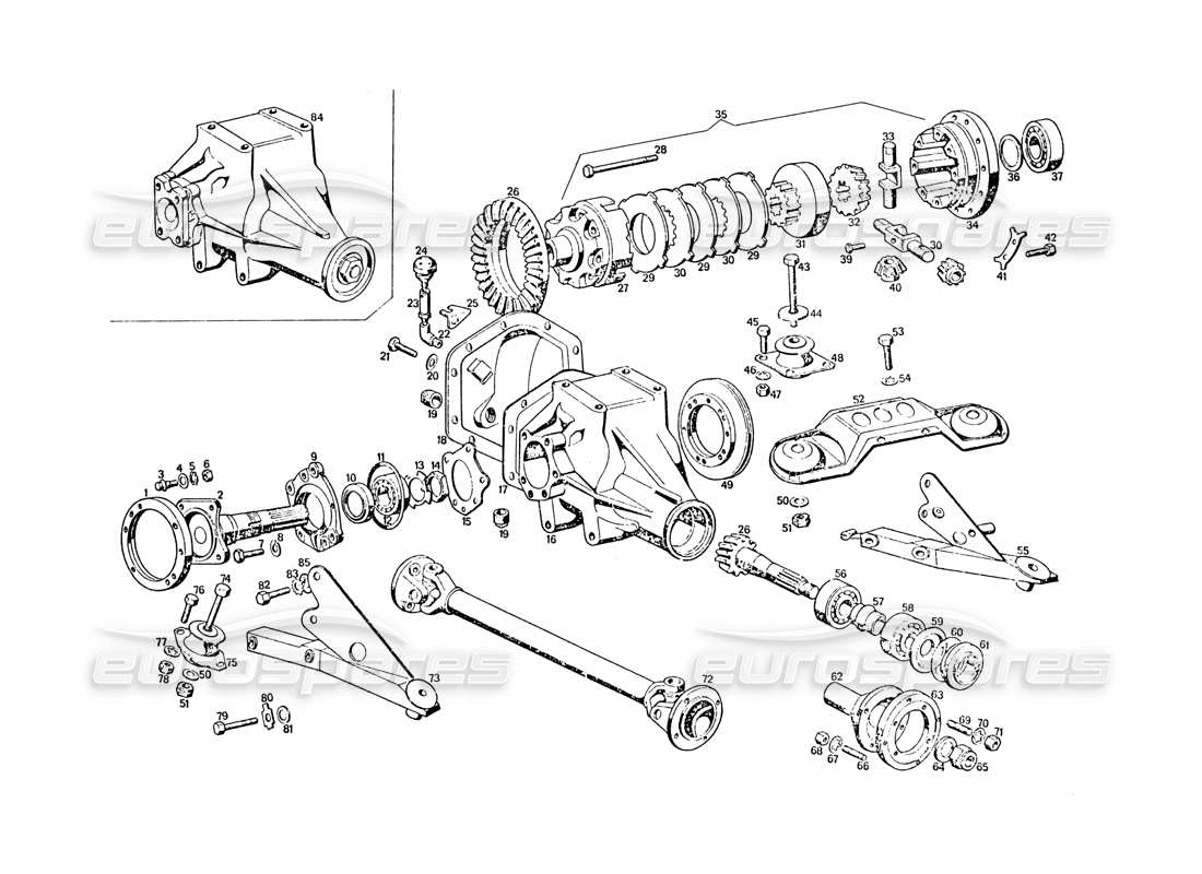 maserati khamsin differential and propeiler shafts parts diagram