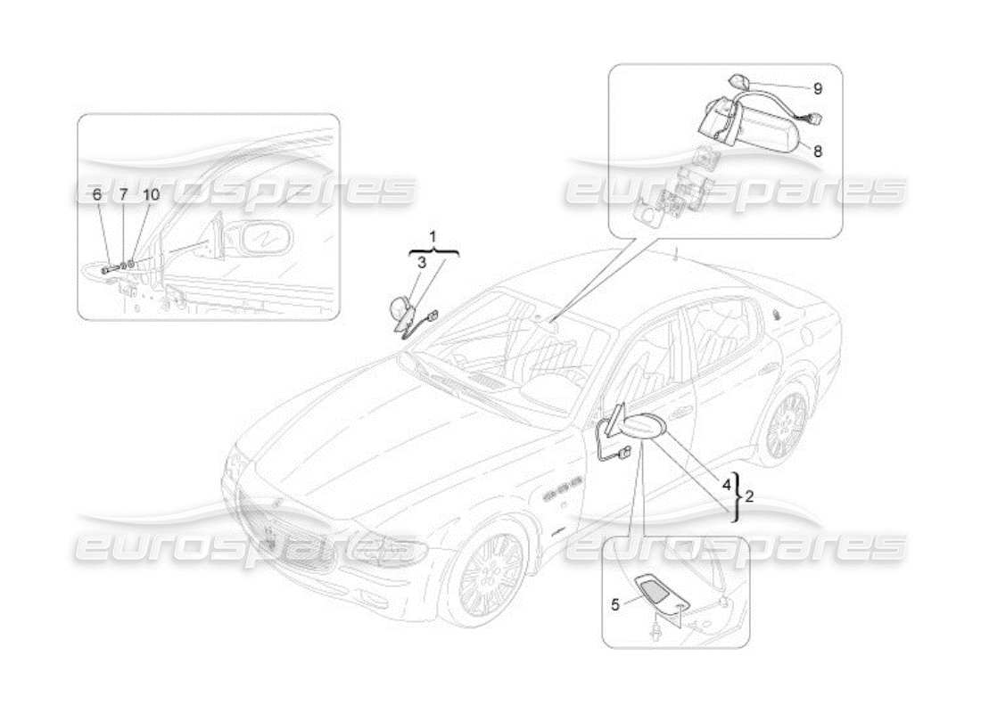 maserati qtp. (2005) 4.2 internal and external rear-view mirrors part diagram