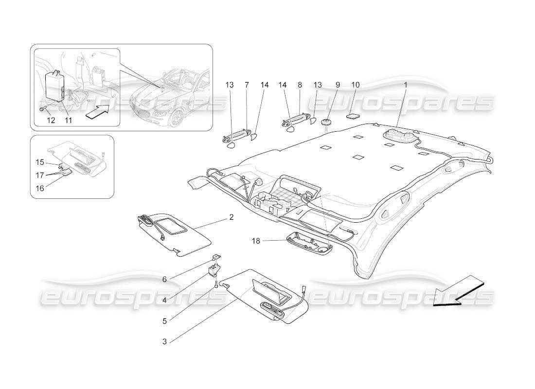 maserati qtp. (2010) 4.2 auto roof and sun visors part diagram