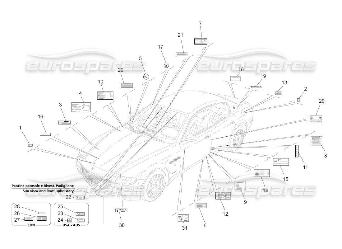 maserati qtp. (2010) 4.2 auto stickers and labels part diagram