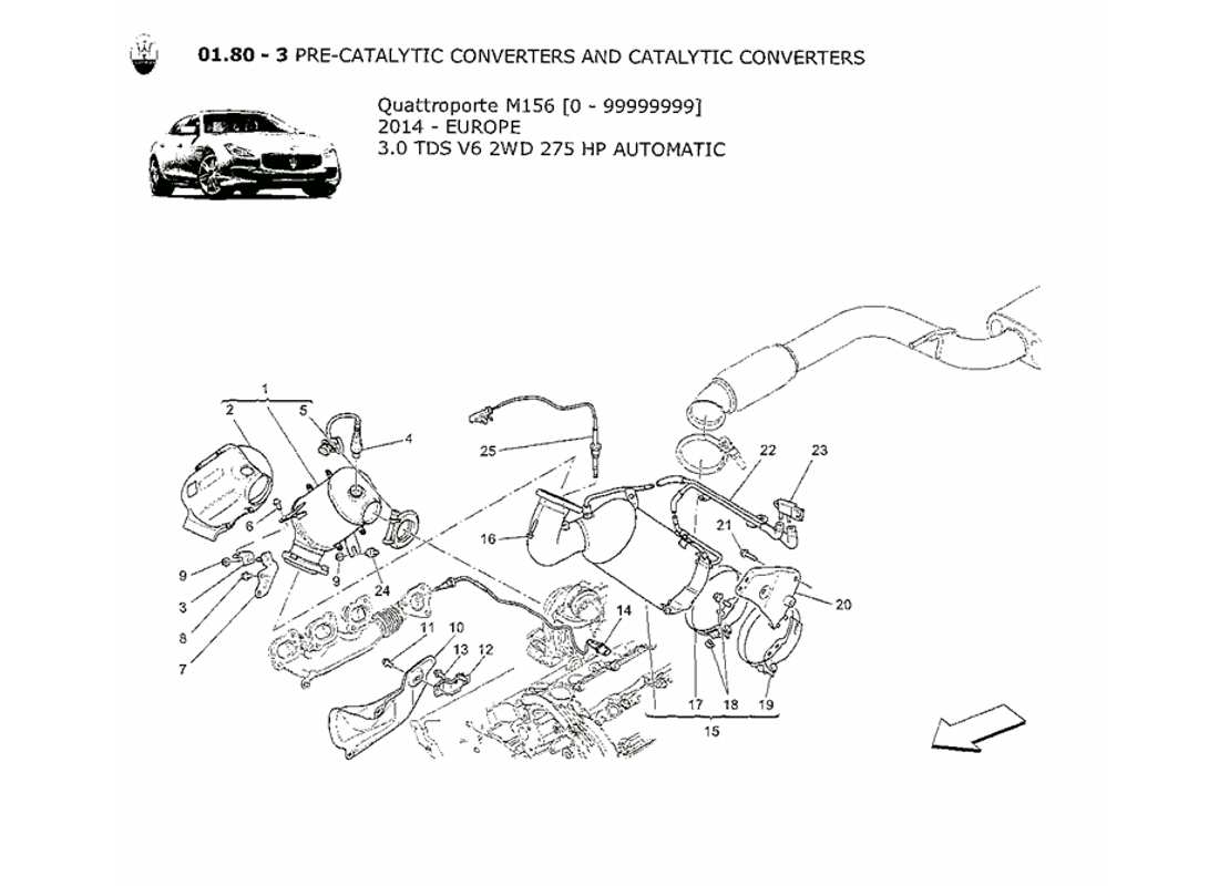 maserati qtp. v6 3.0 tds 275bhp 2014 pre-catalytic converters and catalytic converters part diagram