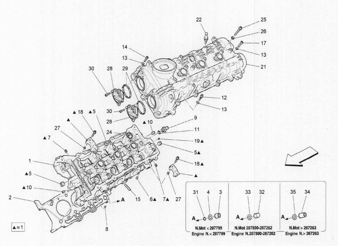 maserati qtp. v6 3.0 bt 410bhp 2015 lh cylinder head parts diagram