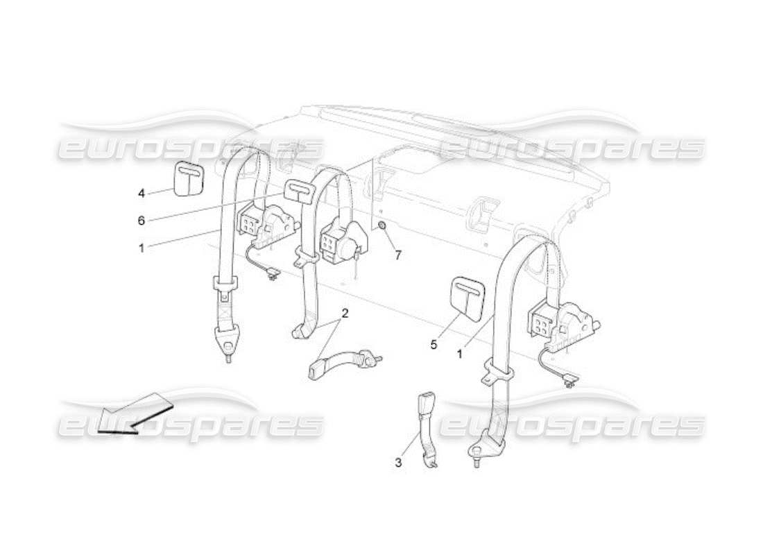 maserati qtp. (2005) 4.2 rear seat belts parts diagram