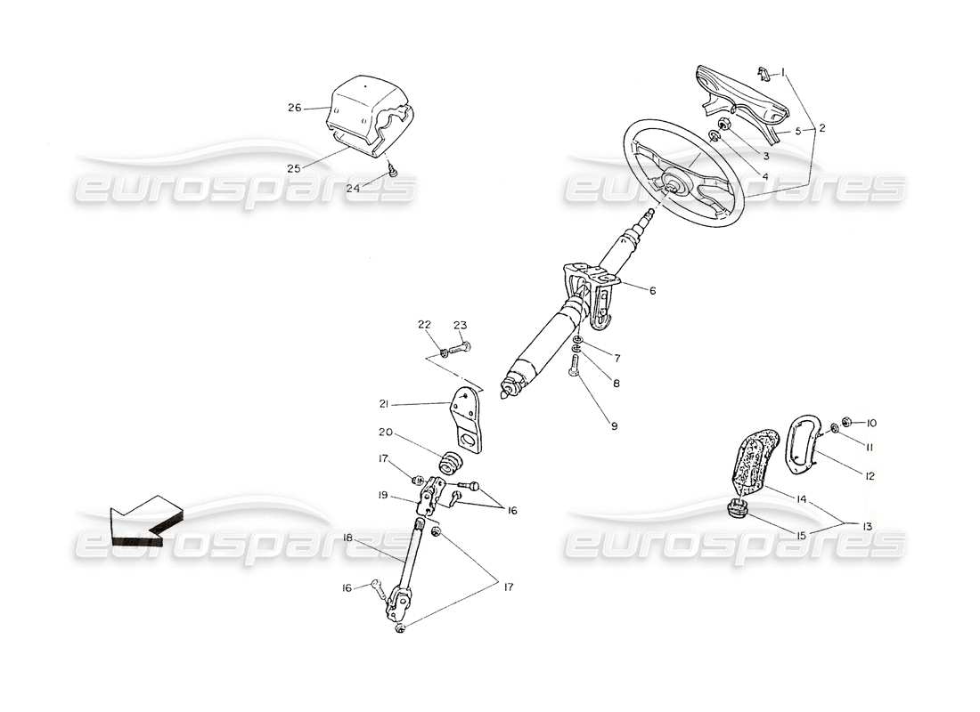 maserati shamal steering column and steering wheel parts diagram