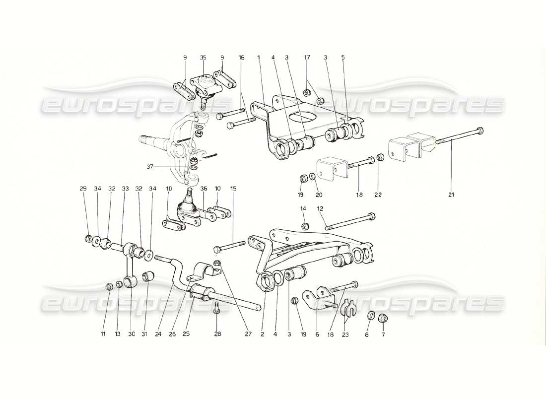 ferrari 308 gt4 dino (1976) front suspension - wishbones part diagram