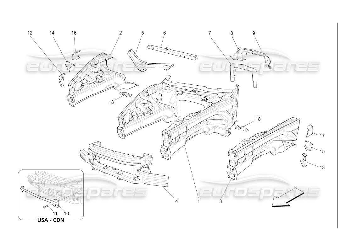 maserati qtp. (2007) 4.2 auto front structural frames and sheet panels parts diagram