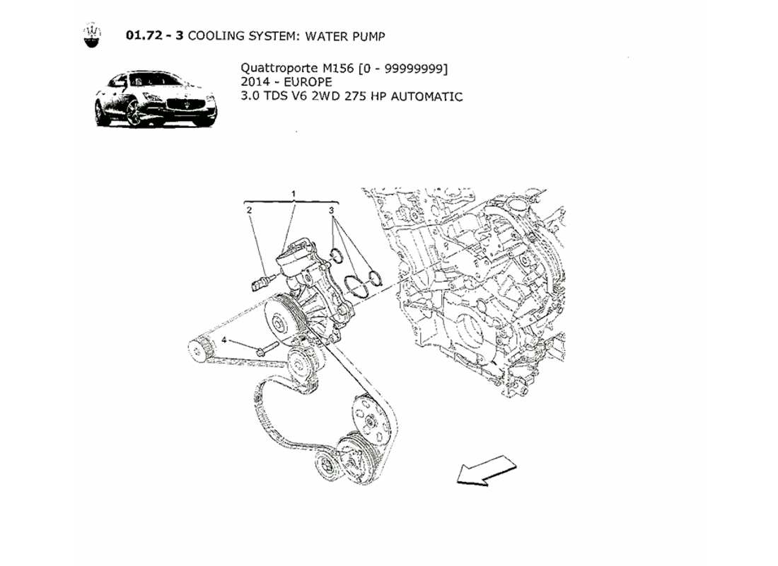 maserati qtp. v6 3.0 tds 275bhp 2014 cooling system: water pump part diagram