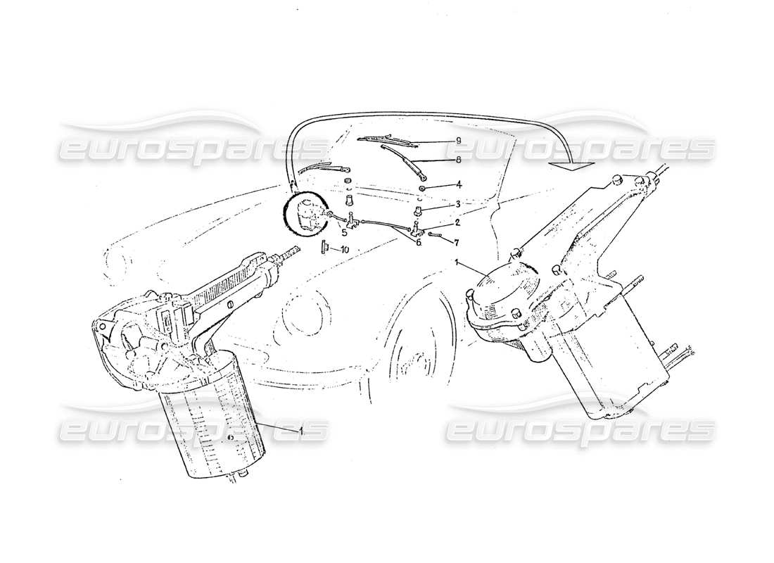 ferrari 275 (pininfarina coachwork) windscreen wiper assembly parts diagram