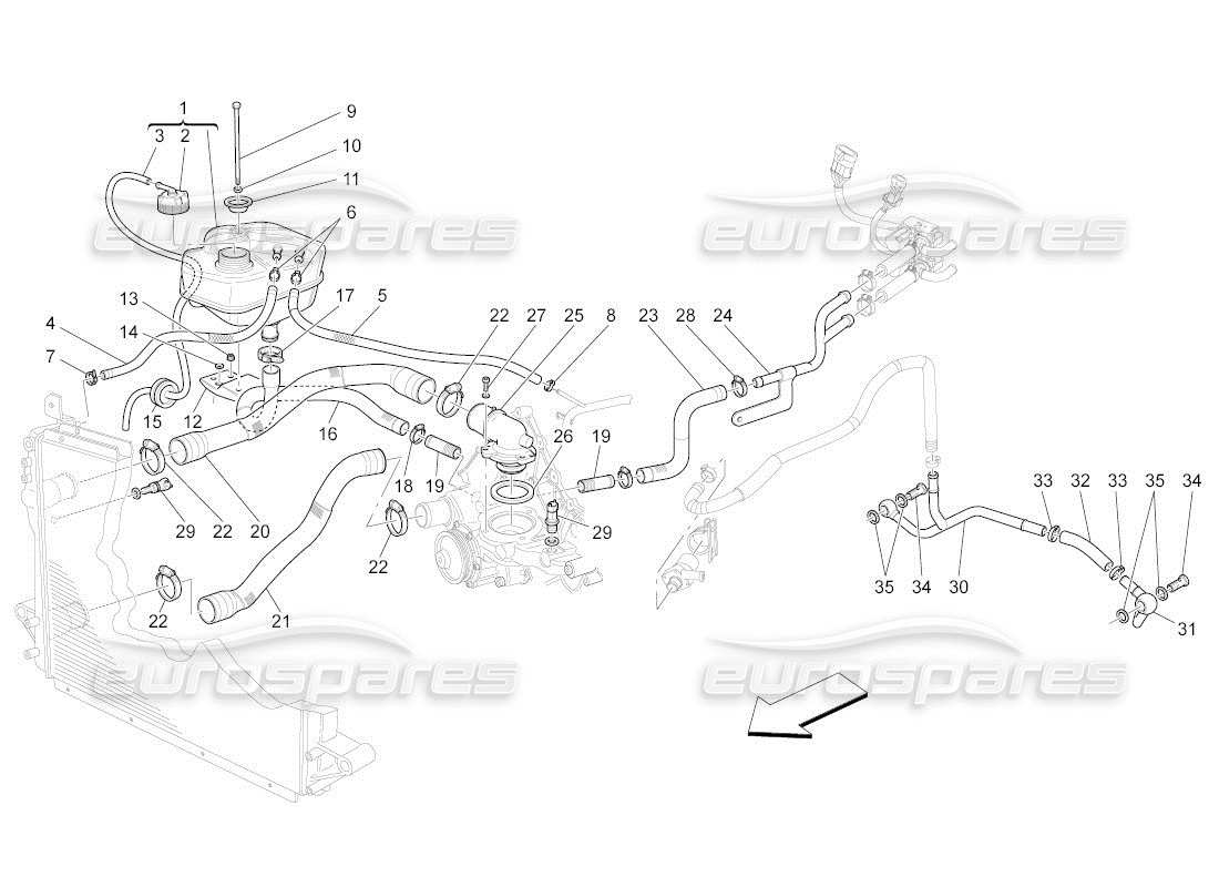 maserati qtp. (2010) 4.2 auto cooling system: nourice and lines part diagram