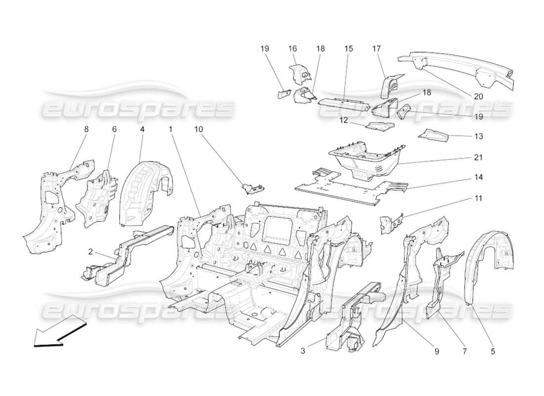 maserati grancabrio (2010) 4.7 rear structural frames and sheet panels part diagram