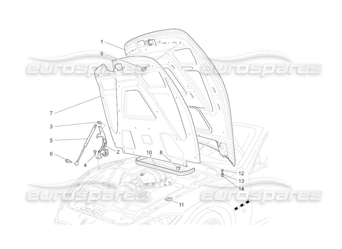 maserati grancabrio (2010) 4.7 front lid part diagram