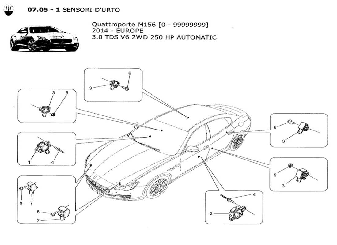 maserati qtp. v6 3.0 tds 250bhp 2014 crash sensors parts diagram