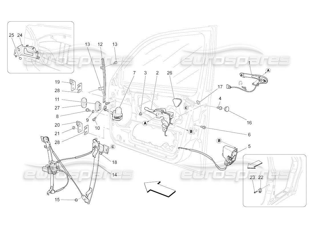 maserati qtp. (2010) 4.2 auto front doors: mechanisms parts diagram