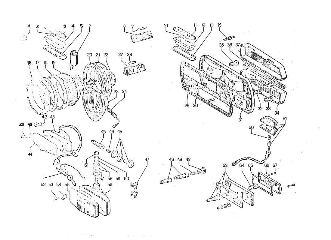 lamborghini jarama headlights and direction indicators parts diagram