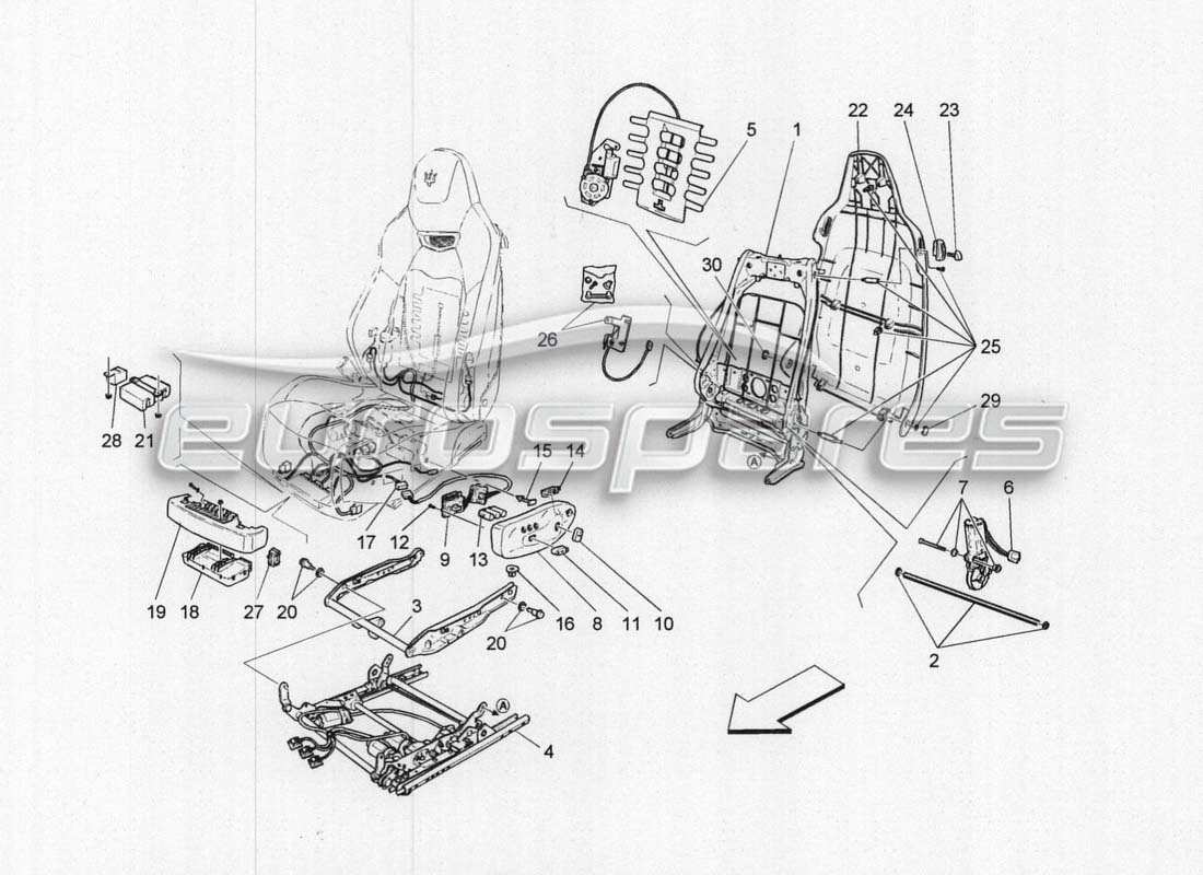 maserati grancabrio mc centenario front seats - mechanics and electrics parts diagram