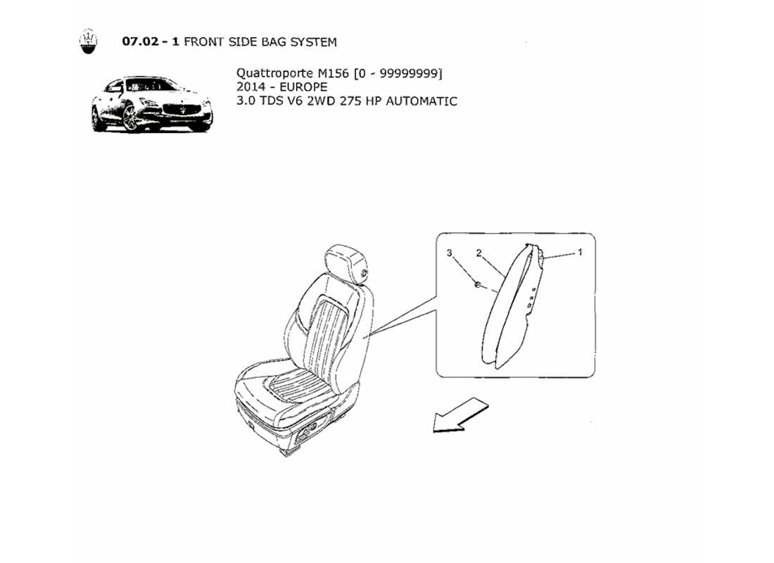 maserati qtp. v6 3.0 tds 275bhp 2014 front side bag system parts diagram