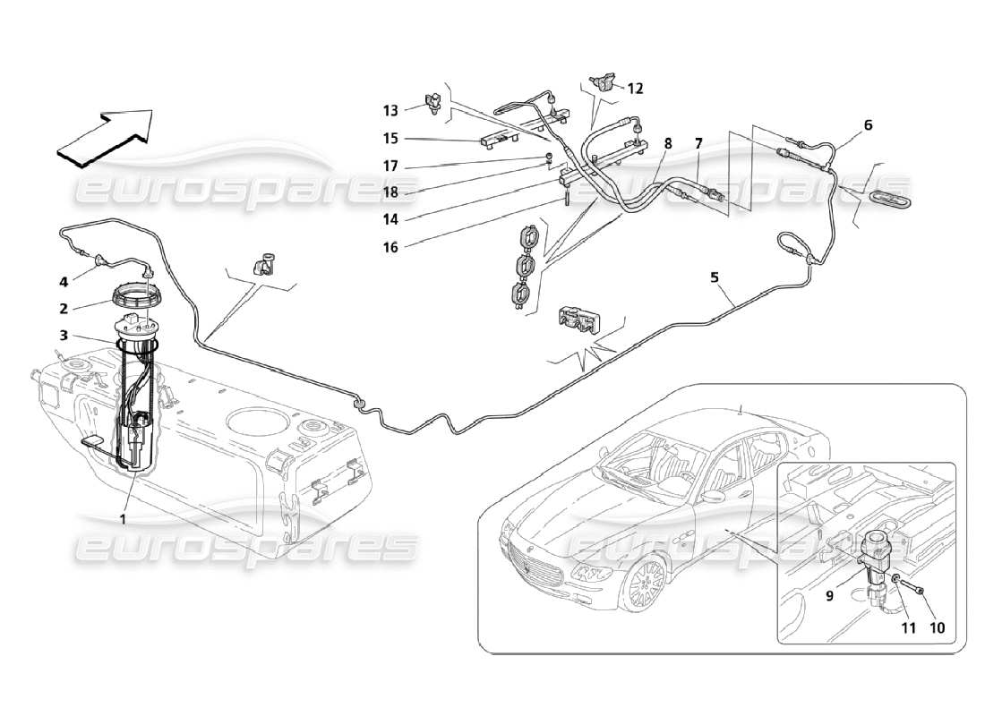 maserati qtp. (2006) 4.2 fuel pumps and piping - valid from car 24275 parts diagram