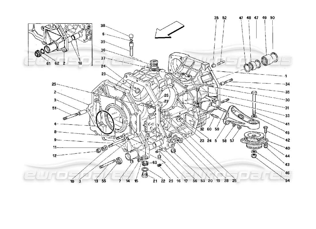 ferrari mondial 3.4 t coupe/cabrio gearbox housing and interm. casing - valid for cars with 4p parts diagram