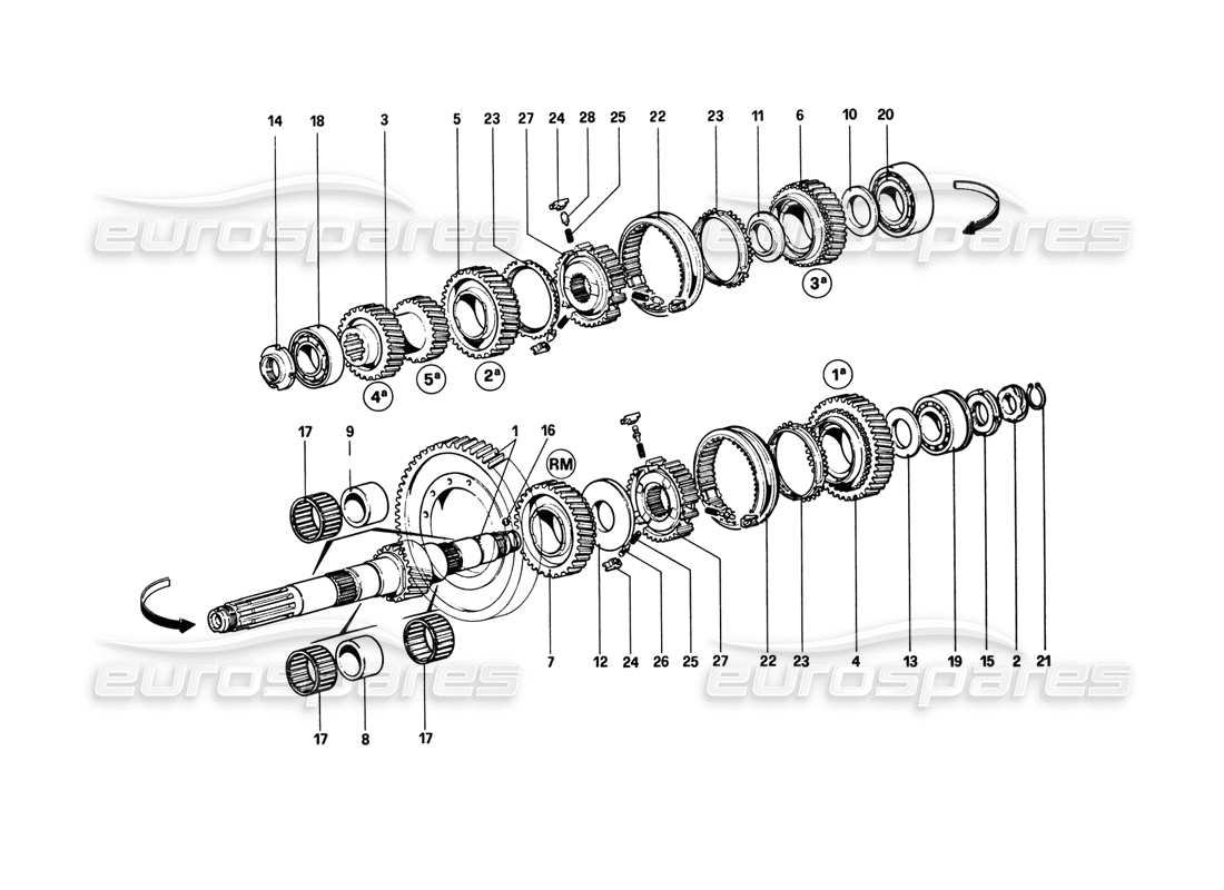 ferrari 308 gtb (1980) lay shaft gears parts diagram