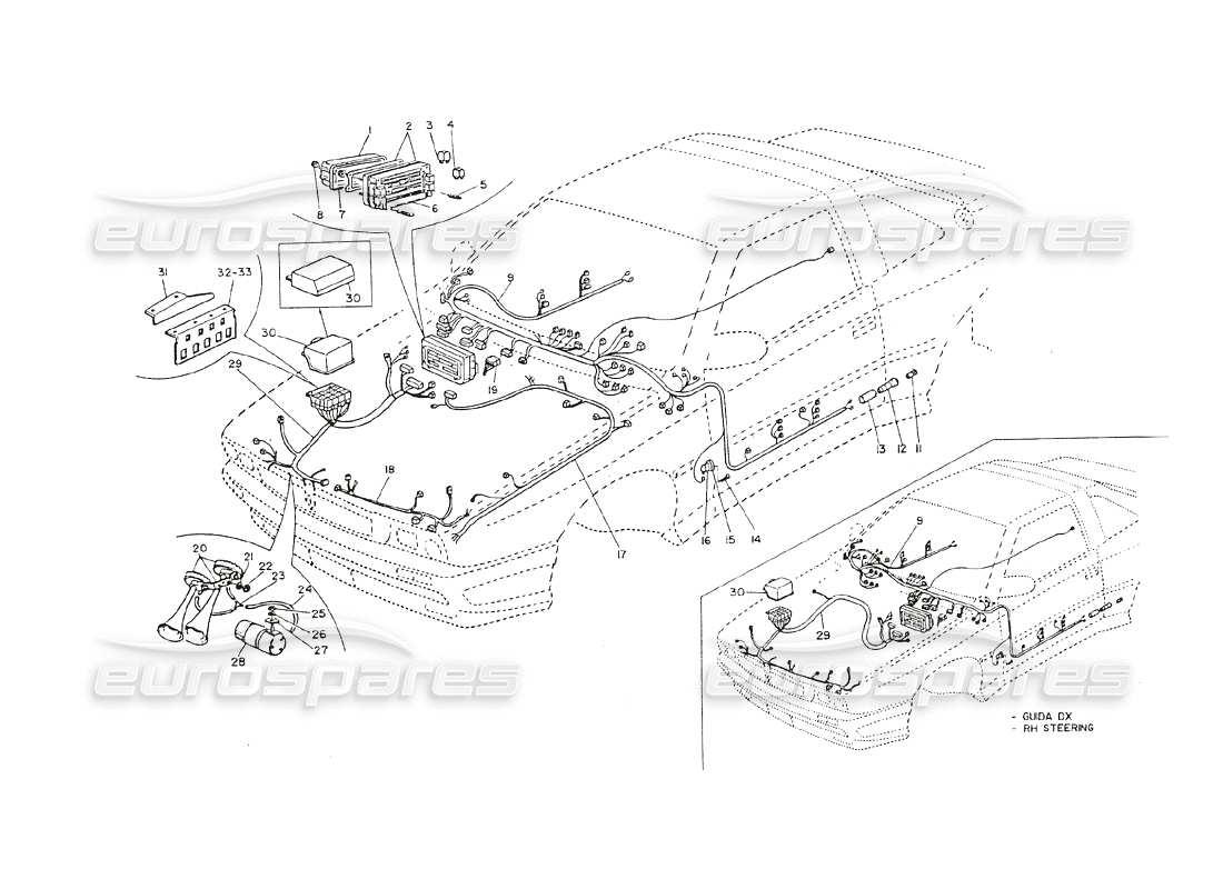 maserati shamal central and engine compartment wiring parts diagram