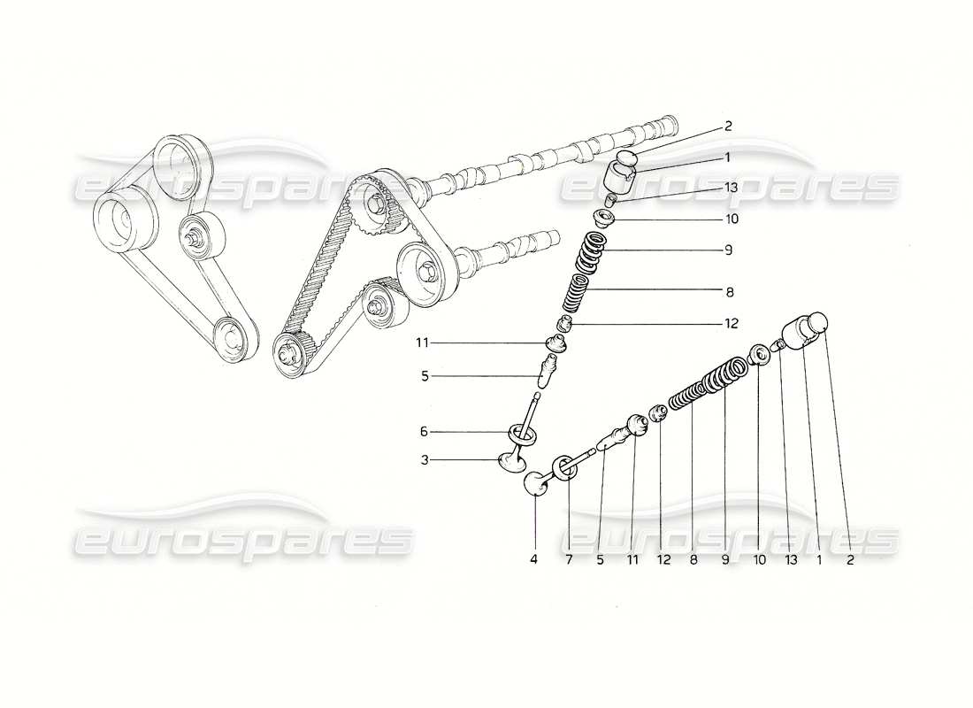 ferrari 308 gt4 dino (1976) timing system - tappets part diagram