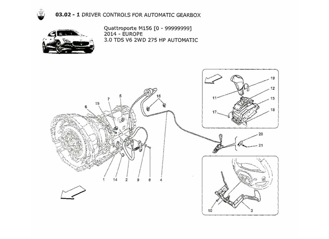 maserati qtp. v6 3.0 tds 275bhp 2014 driver controls for automatic gearbox part diagram