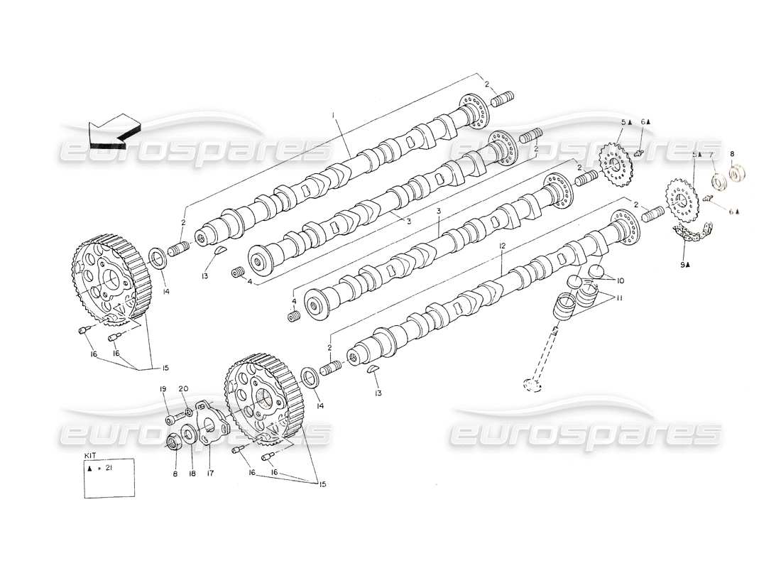 maserati shamal timing system - camshafts parts diagram